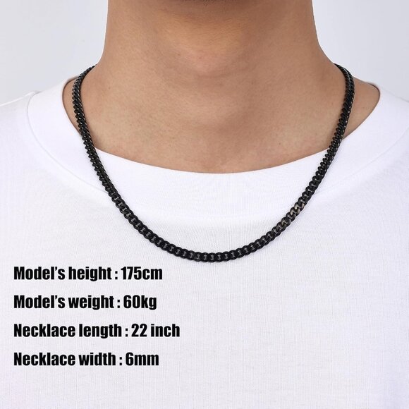 Fiusem e.6mm width-black 20 inches 3.5mm Cuban Link Chains for Men - Picture 2 of 9